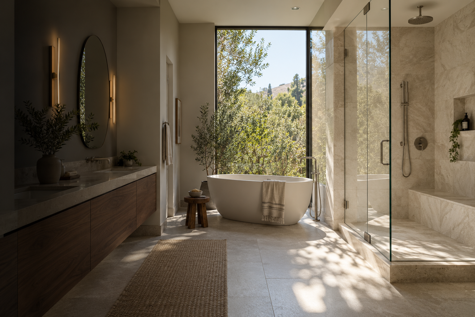 Design inspiration: stone bathroom with freestanding tub and glass shower